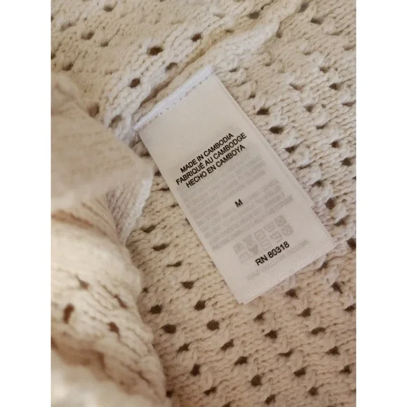 Lucky Brand Short Sleeve Knit Cardigan Cream Color Womens Medium Button Front - Picture 6 of 8